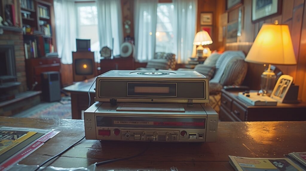 Retro Style Cassette Player – Stock Photo of Vintage Tape Recorder Stereo in Nostalgic Setting