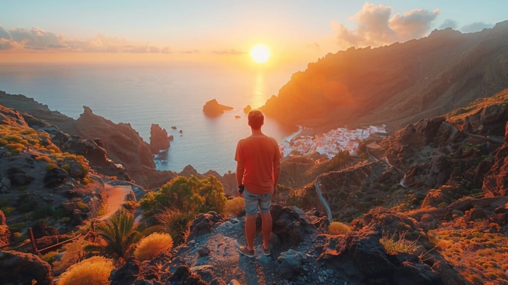 Scenic sunset in Masca – stock image capturing tourist’s admiration of Tenerife’s Masca village