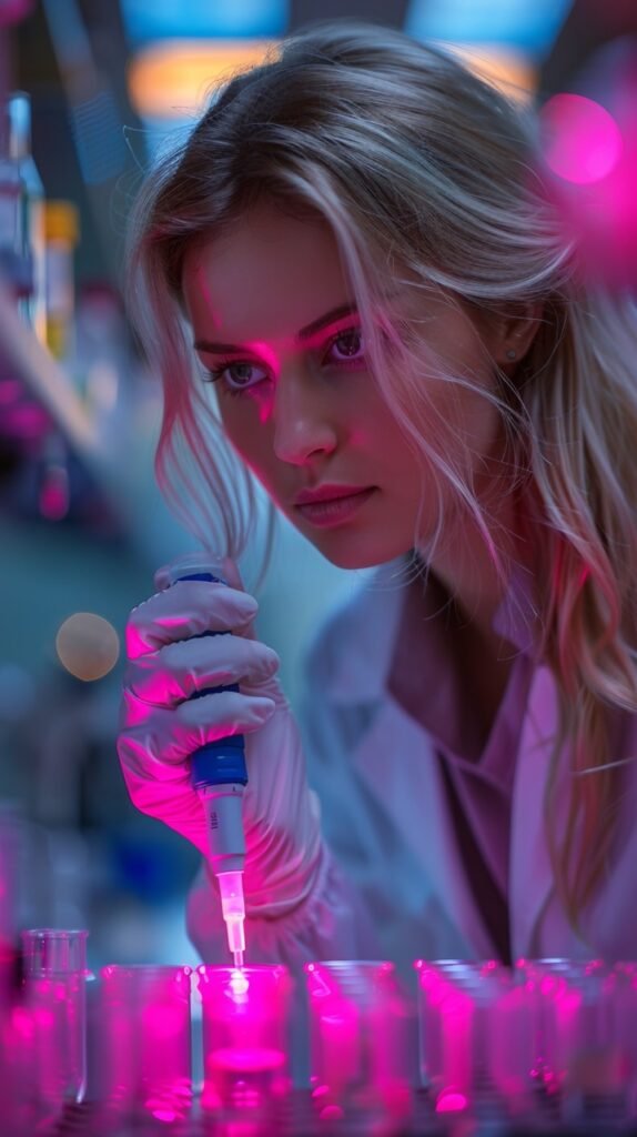 Scientific Experiment Female Scientist in Modern Research Lab Using Pipette – Stock Photo