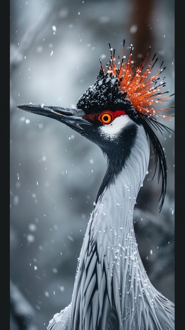 Snowy Crane in Sweden – Majestic Bird on White Background, Wildlife Photography, Winter Scene – Stock Photo