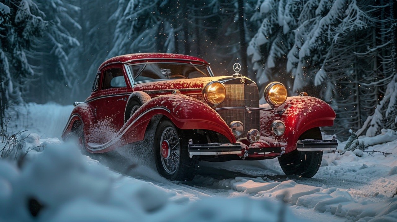 Snowy Scene Car in the Snow Captures Winter Magic in This Stunning Stock Photo