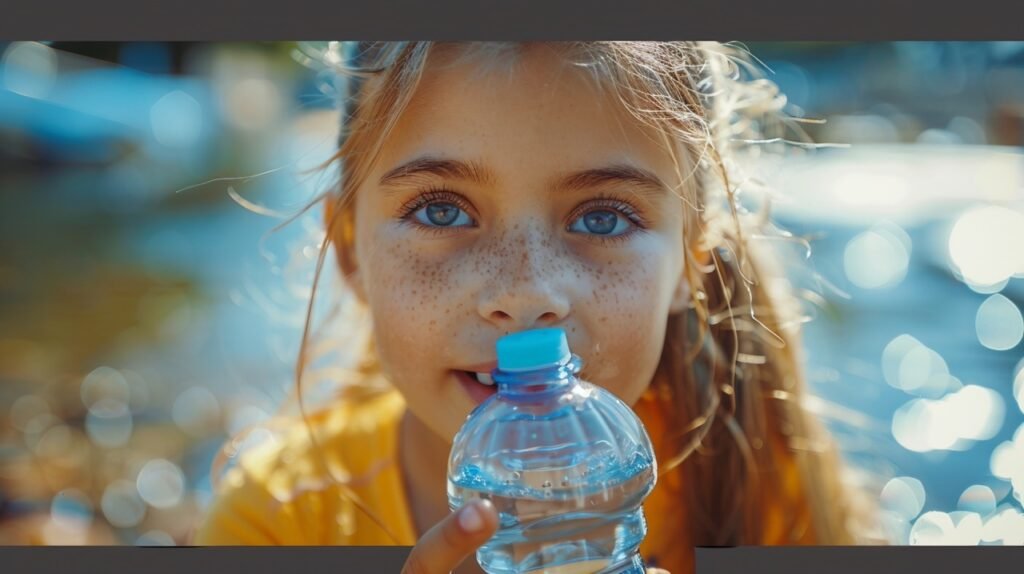 Stay Hydrated Little Girl Drinking Water – Stock Image During Athletics Club Training Session