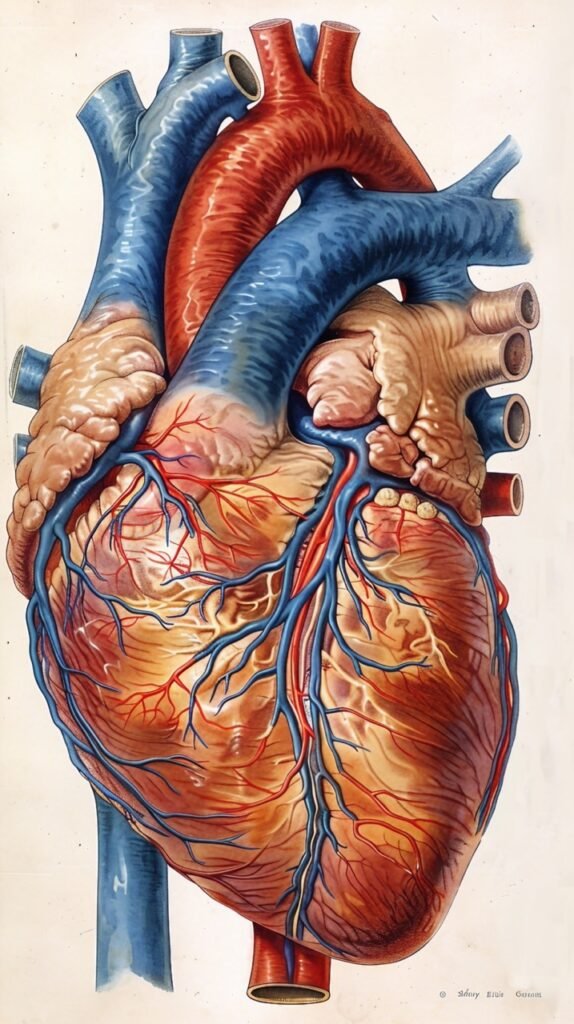 Stock Illustration Human Heart Volume and Blood Supply, Detailed Internal Structure Illustration