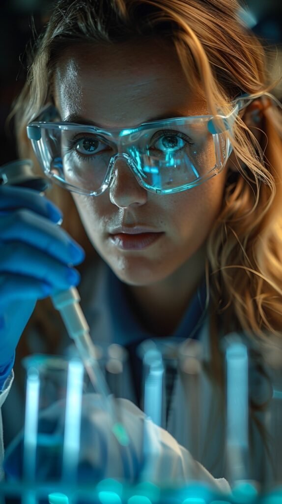 Stock Photo Female Scientist Using Pipette in Modern Research Laboratory for Scientific Experiment