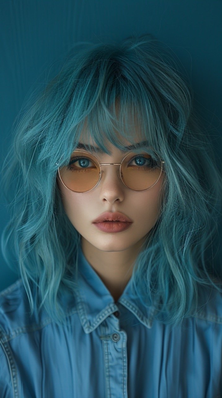 Stock image Beauty portrait of girl with blue hair – Studio shot against striking blue background