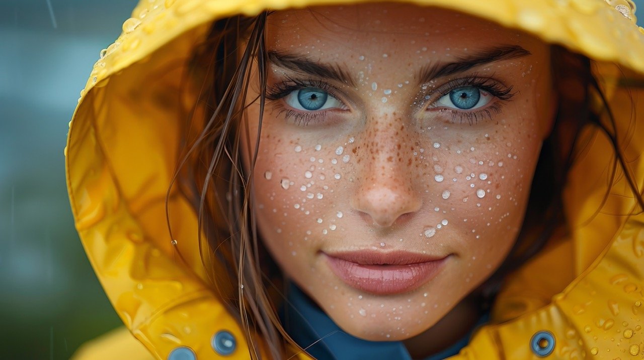 Stock photo Portrait of Young Woman Wearing Raincoat – Stylish and Weather-Ready Image