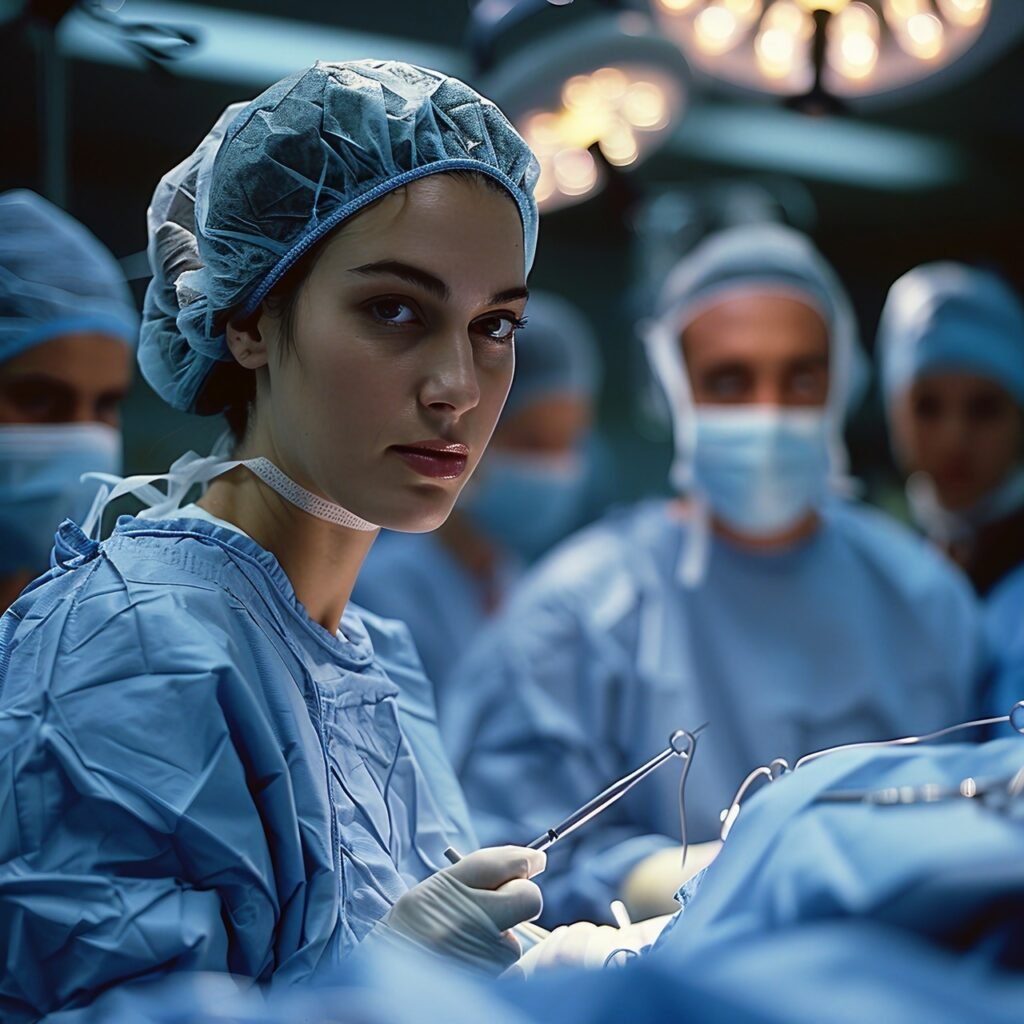 Surgical Assistance Nurse Passes Tools to Surgeon in Operating Room – Medical Stock Photo