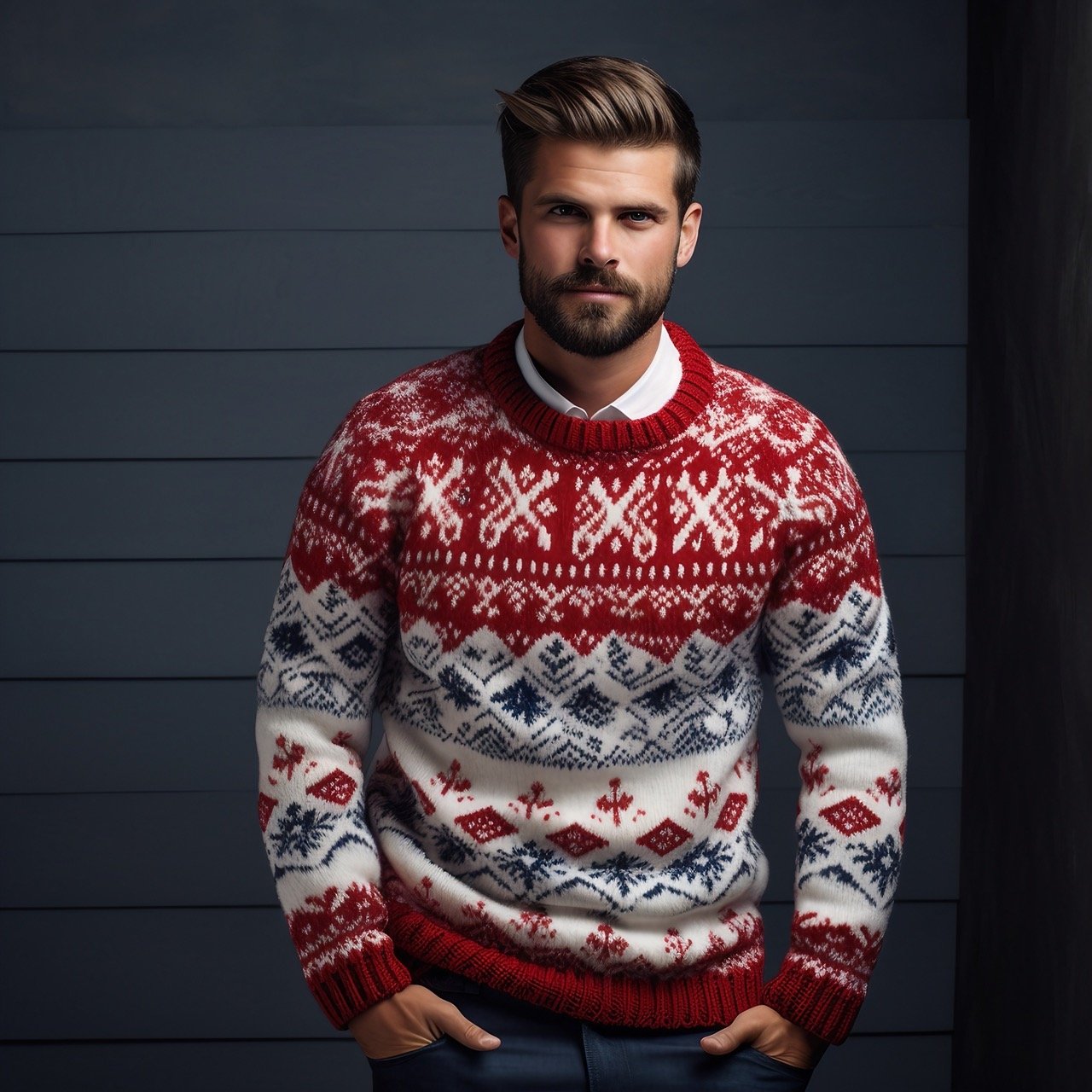 Sweater-clad men celebrating Christmas