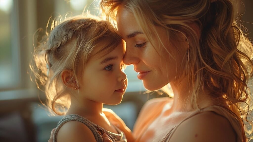 Tender Family Moment Mom, Daughter Touch Noses – Stock Photography