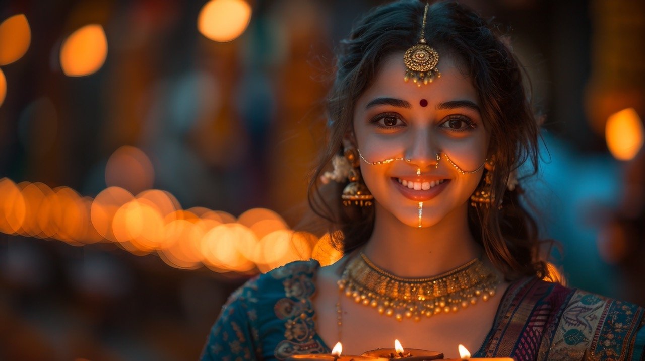 Traditional Diwali Family Celebrations – stock photography of an Indian family immersed in Diwali traditions and culture