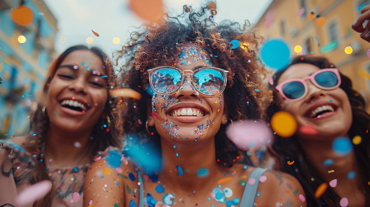 Urban Confetti Party Multi-Ethnic Women Celebrating – stock image capturing joyful city celebration moments