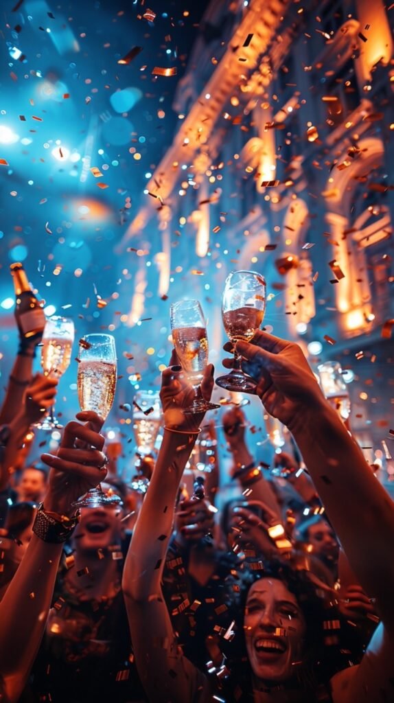 Vertical celebration People toss bottle – Stock photo of festive celebration in vertical shot