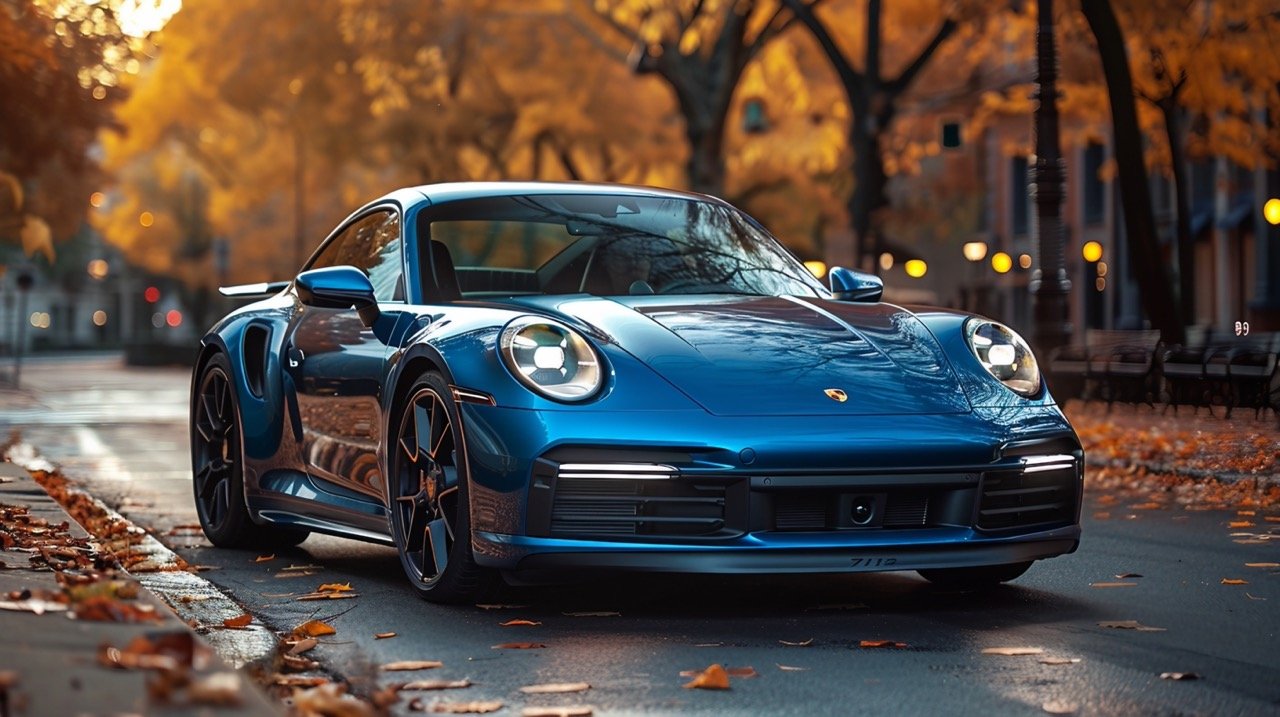 Vibrant Blue and Black Porsche 911 on Road Perfect Stock Image for Car Enthusiasts