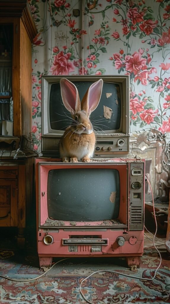 Vintage TV with Antennas – Analog Television and Rabbit Ears Stock Photo