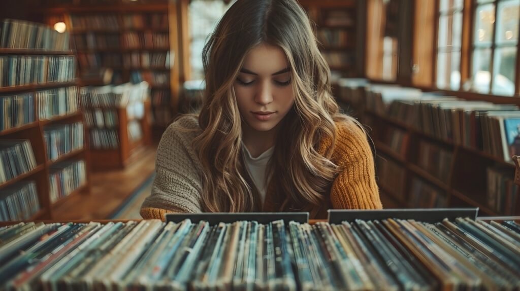 Vinyl Record Enthusiast – Stock Photo of Woman Playing Records on the Floor