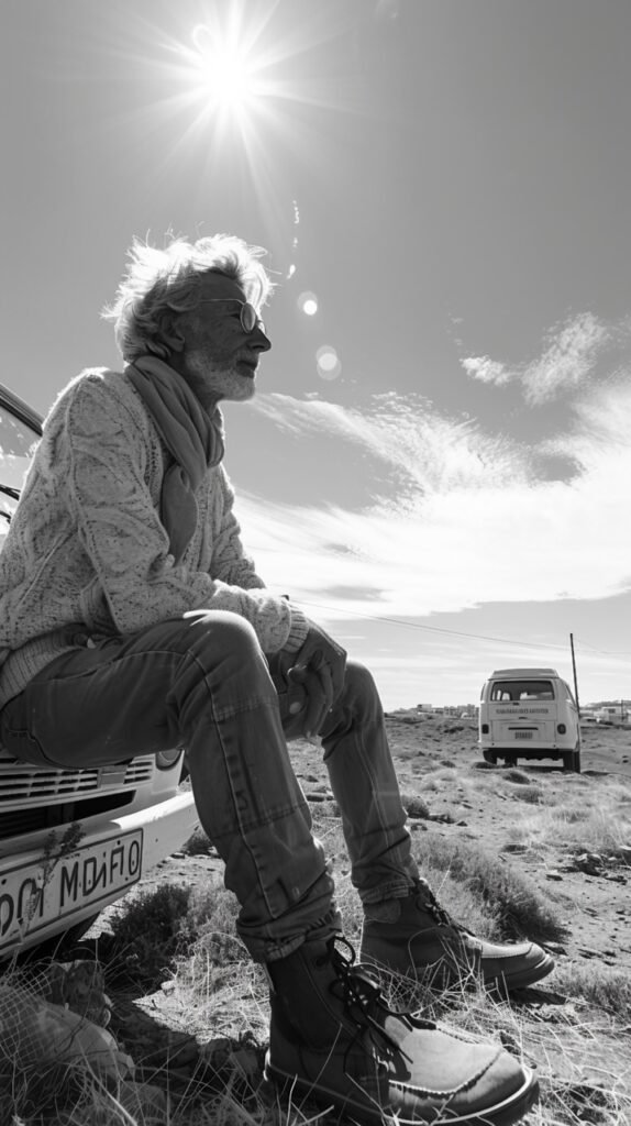 Waiting Person – Stock Photo of Man Sitting by Small Car with Door Open