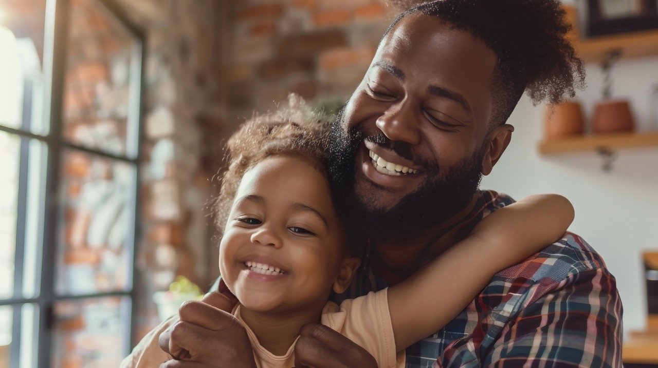 “I Love You Dad” – Young Man and Little Girl Celebrating Father’s Day at Home – Heartwarming Stock Photo