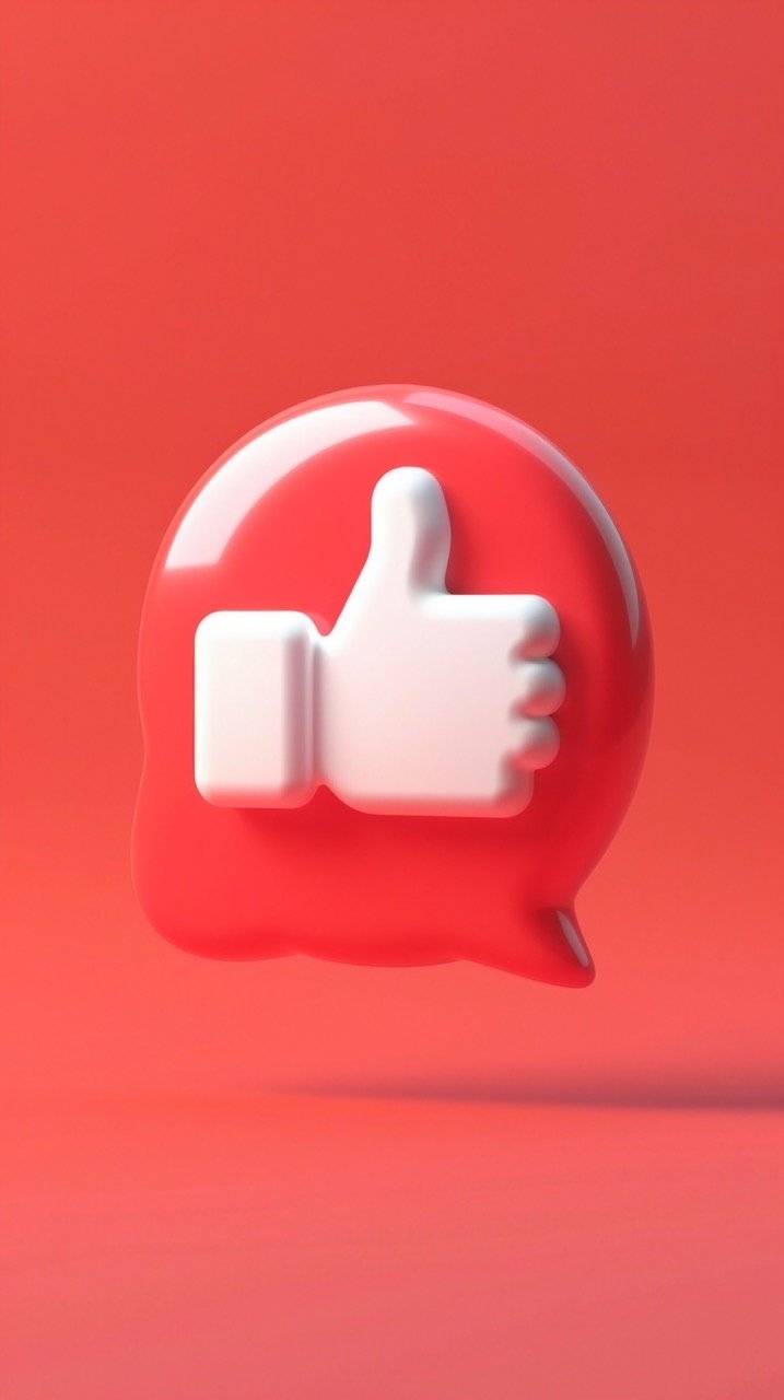 3D Animation of Like Icon with Speech Bubble – Loopable Stock Image on Red Background