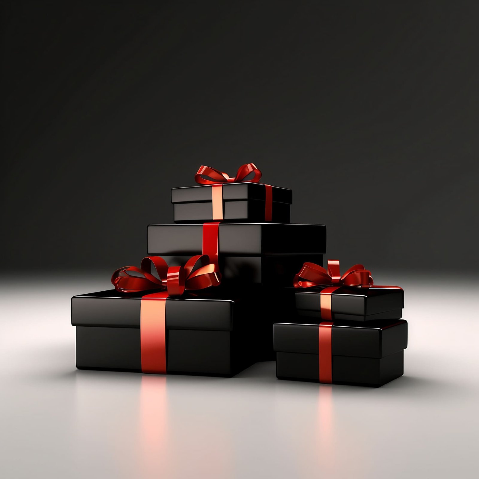 A 3D render stock photo featuring an ideal gift box in dark and red colors, perfect for Black Friday promotion