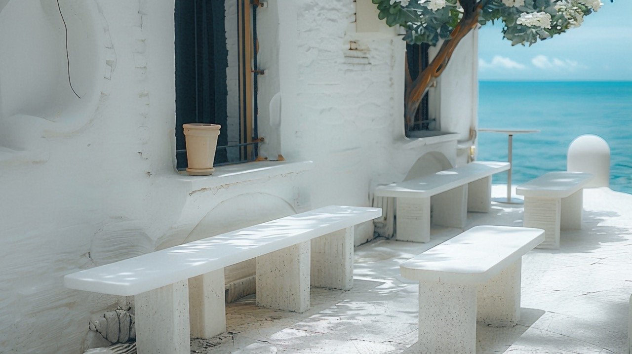 A Bunch of White Benches in a Room – Stock Photo