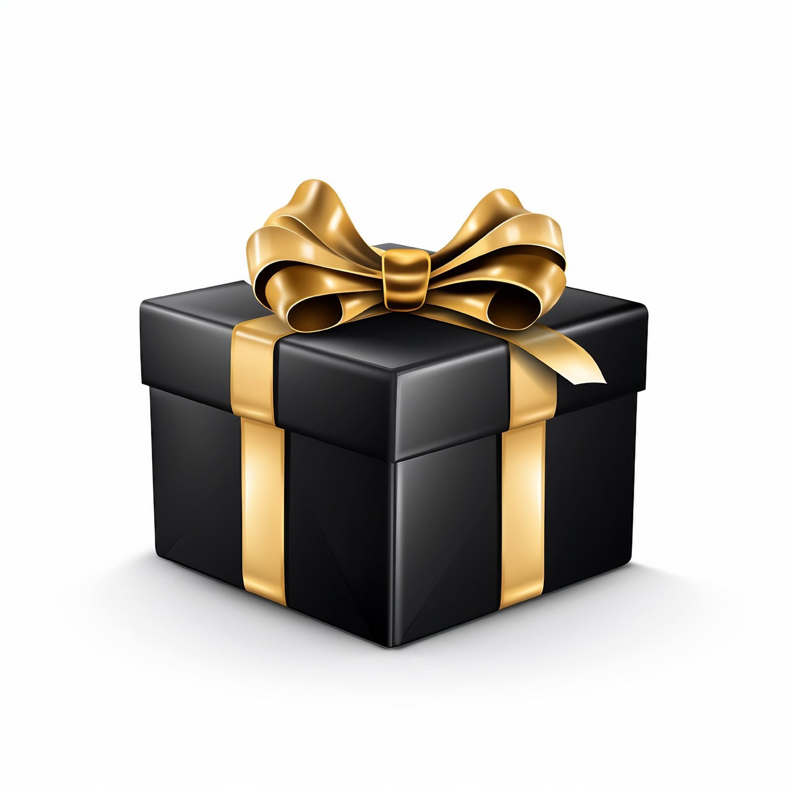 A decorative black gift box adorned with a black bow, intended for Black Friday sale design, is isolated on a white background in this image