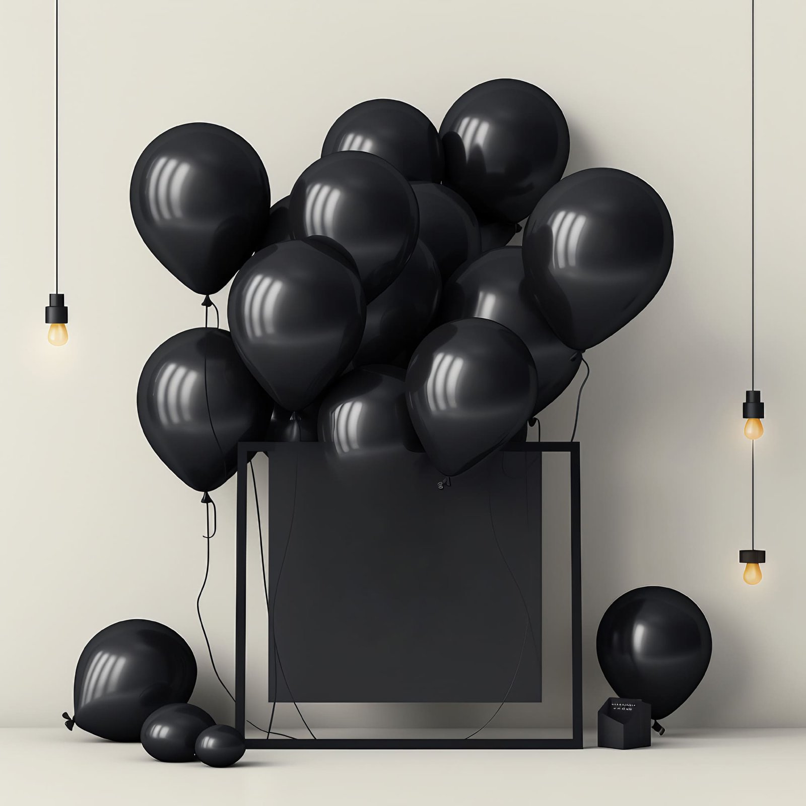 A stock illustration of a Black Friday sale banner layout design template with black balloons