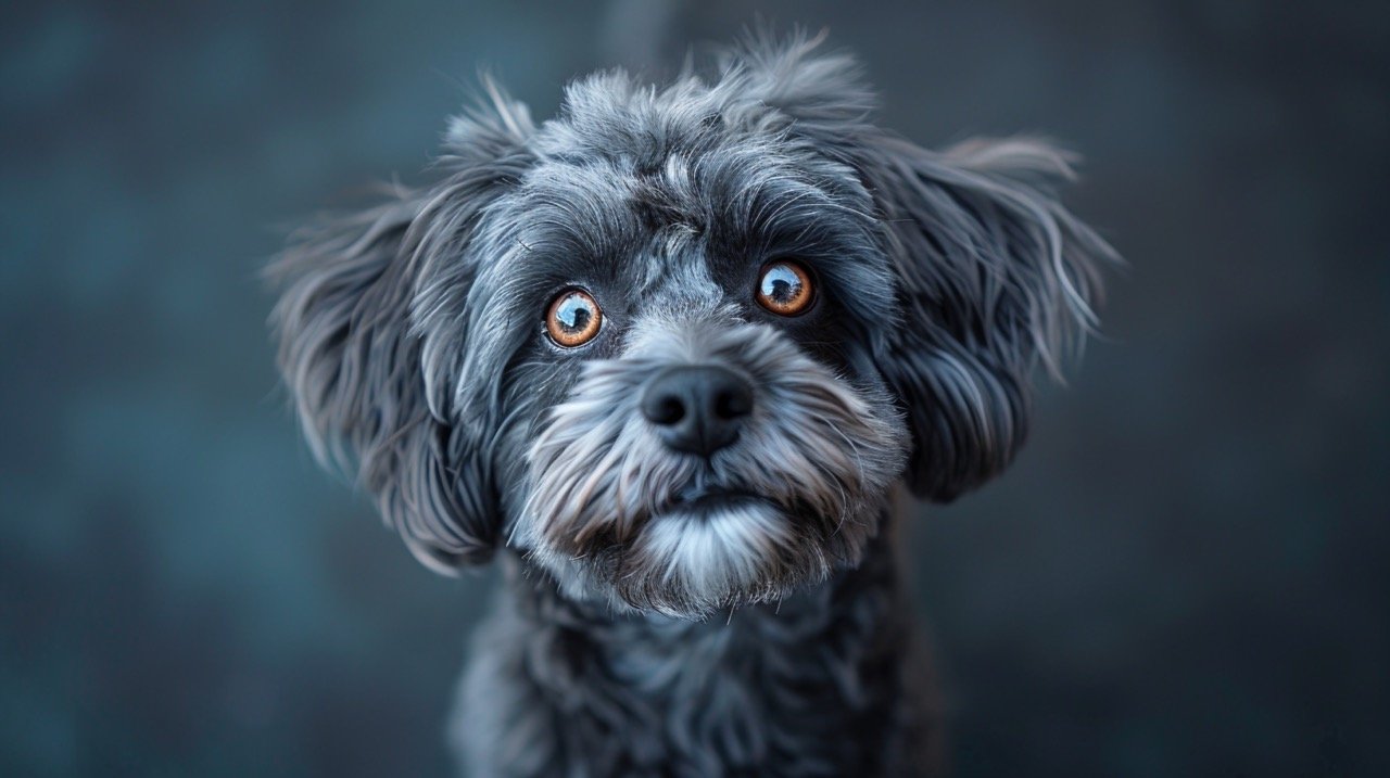 Amusing Labradoodle Portrait Premium Stock Photo with Humorous and Suspicious Look