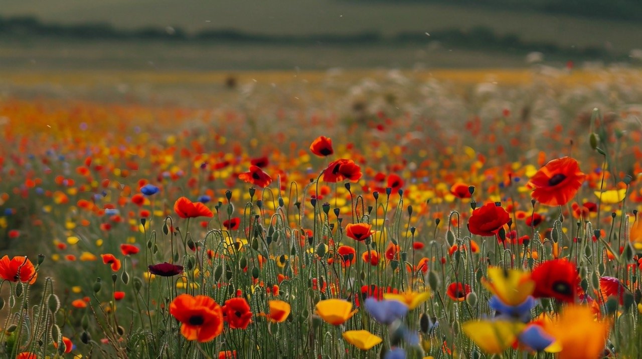 Blooming Poppy Field in Jutland, Denmark – Scenic Wildflower Stock Image