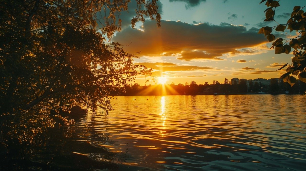 Bright Midnight Sun in Tampere – Stock Photo of Summer Night Scenery