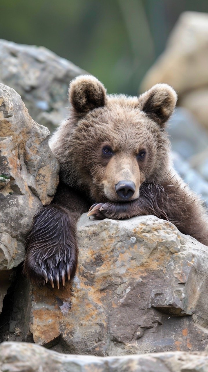 Brown Bear Cub Relaxing on Rock – Stock Photo of European Ursus arctos