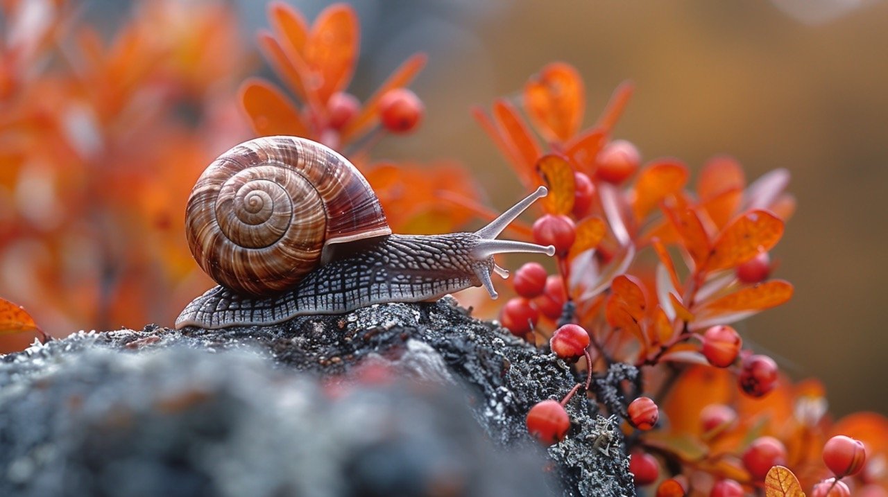 Burgundy Snail Close-Up High-Quality Stock Photo of Helix pomatia