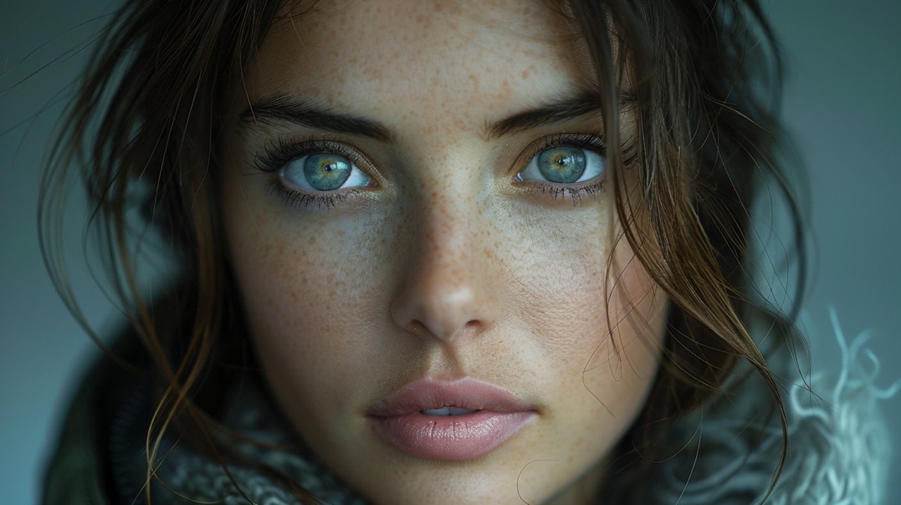 Captivating Portrait Artistic Woman Embracing the Lens – Stock Image