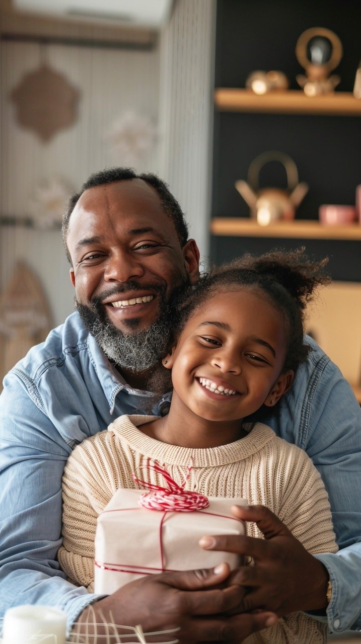 Dad and Daughter Celebrating Together with Birthday Gift – Family Bonding Stock Image