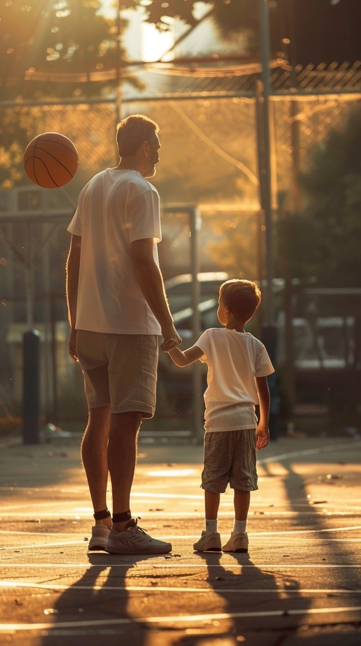 Dad and Son Together After Basketball Game – Family Moments Stock Image