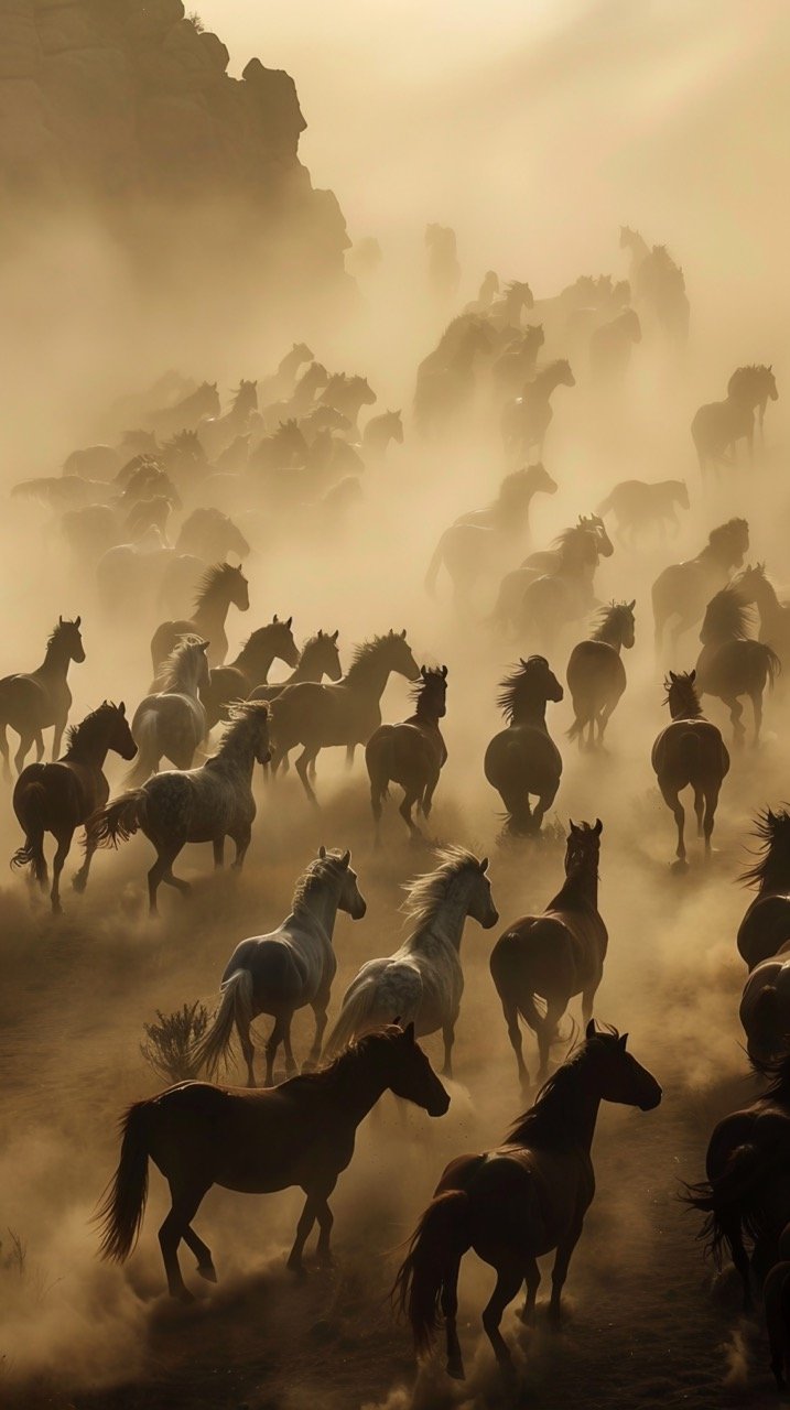 Dust Kicked Up by Wild Horses – Stock Photo of Herds in Arid Environment