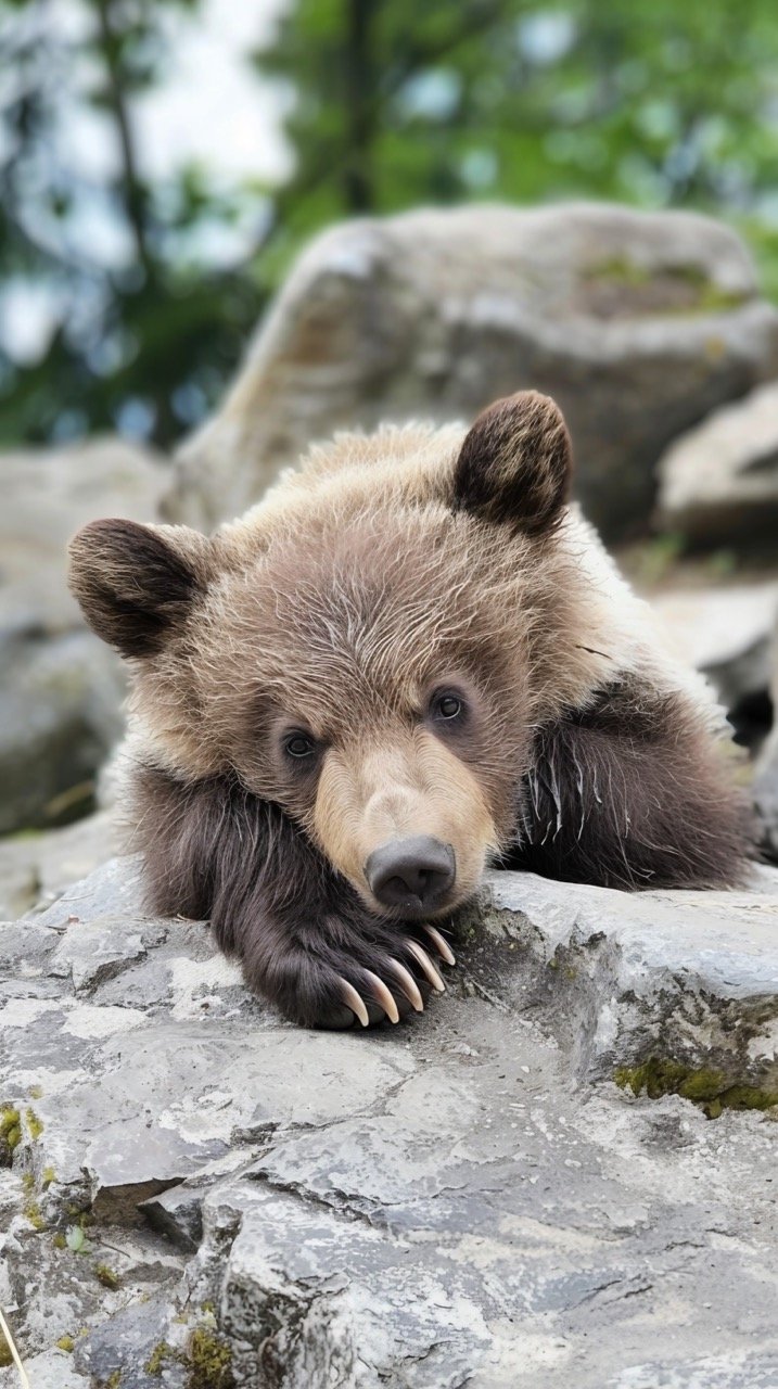 European Brown Bear Cub Resting on Rock – Stock Photo of Ursus arctos