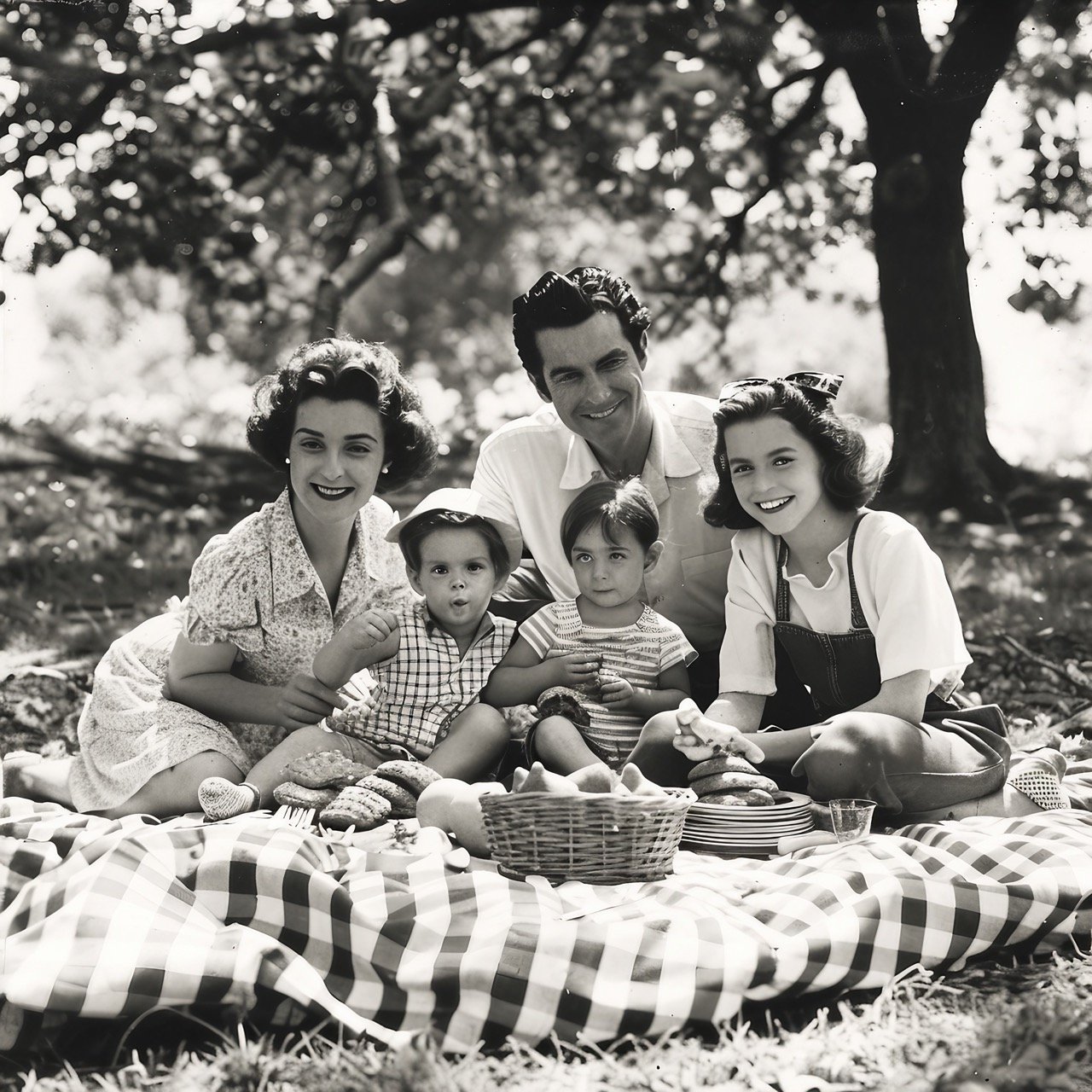 Family Picnic Fun in the Suburbs – Vibrant Outdoor Stock Photo