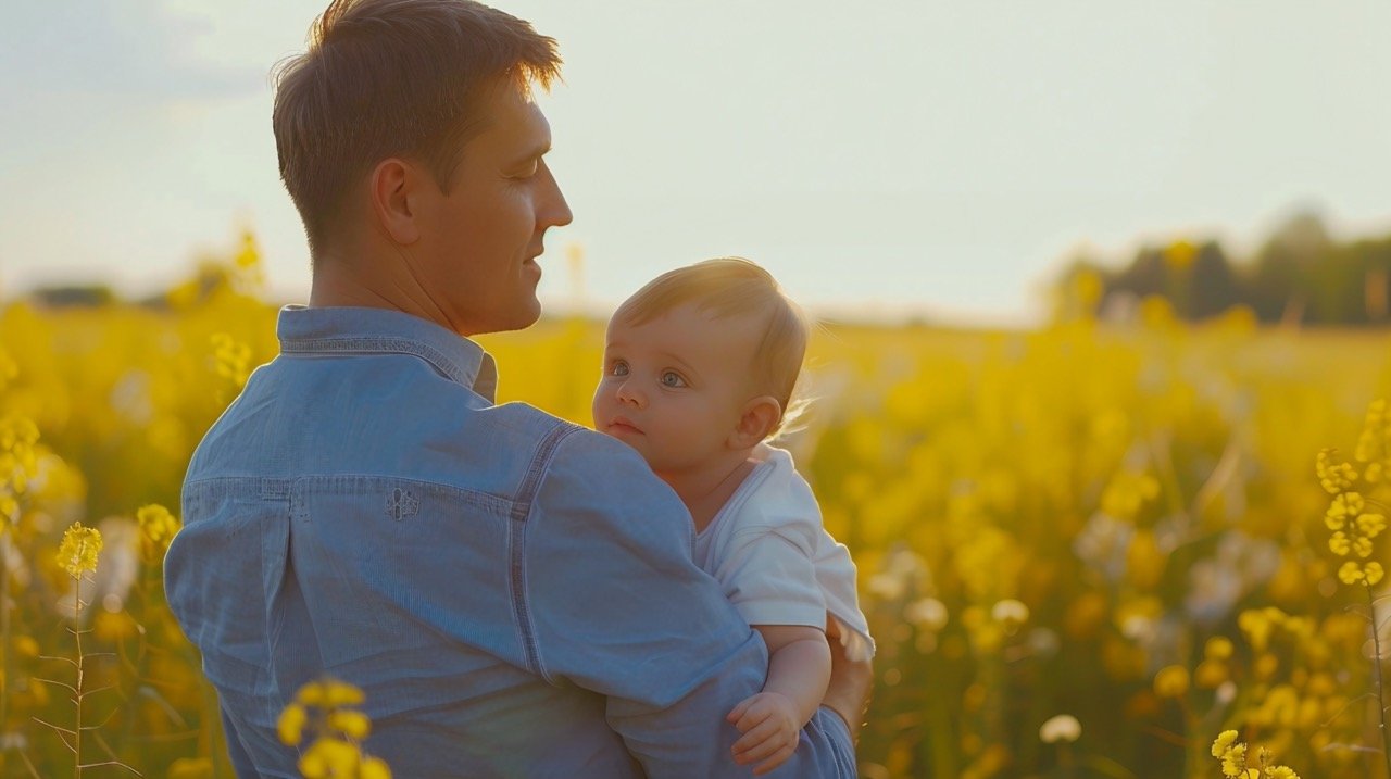 Father and Baby Bonding in Blue Shirt – Perfect Stock Image of Family Love