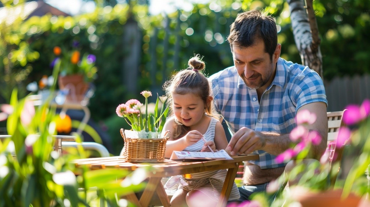 Father and Daughter Celebrating Father’s Day Gift Outdoors – Family Moments Image