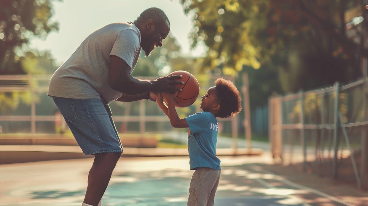 Father and Son Basketball Game – Perfect Stock Photo for Family Sports Themes