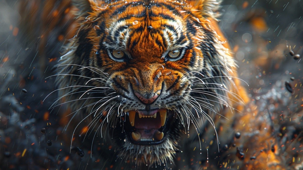 Fierce Tiger Snarl High-Quality Stock Photo with Bared Teeth and Whiskers