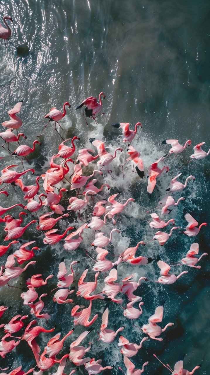 Flamingos Feeding on Yarışlı Lake in Burdur, Turkey – Stock Photo from Drone View