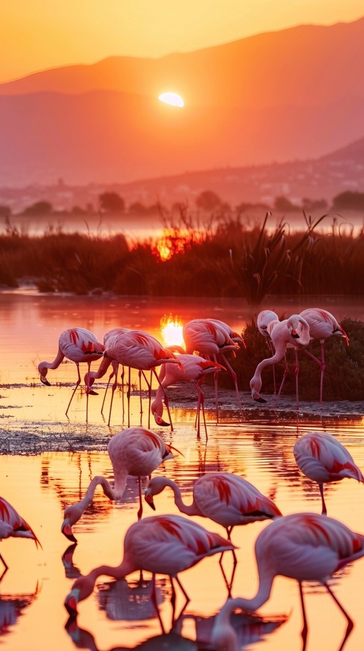 Flamingos in Wetland at Sunset – Stock Photo of Izmir, Turkey