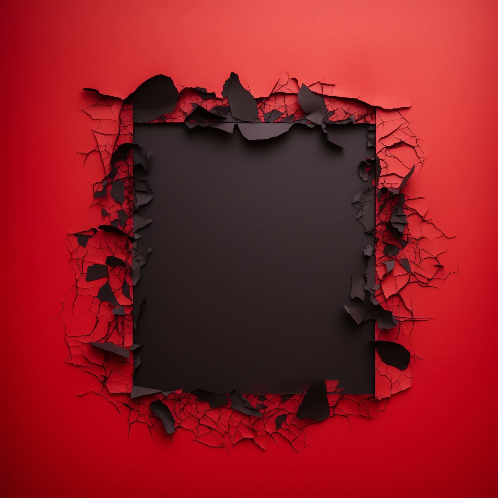 From a top-down perspective, this image displays black torn paper with the text ‘Black Friday’ against a red background