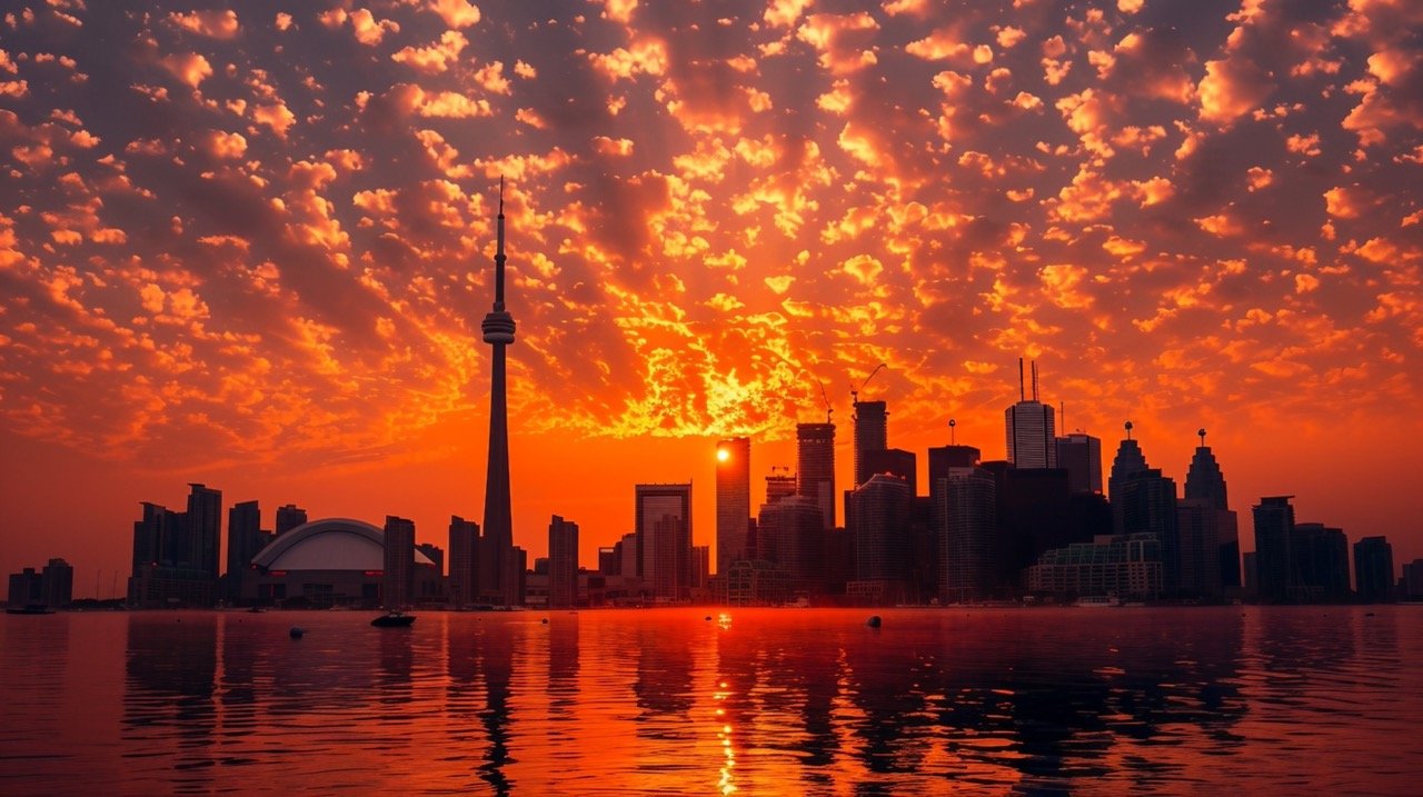 Golden Moments in Toronto Cityscapes During Summer Solstice – Stock Photo