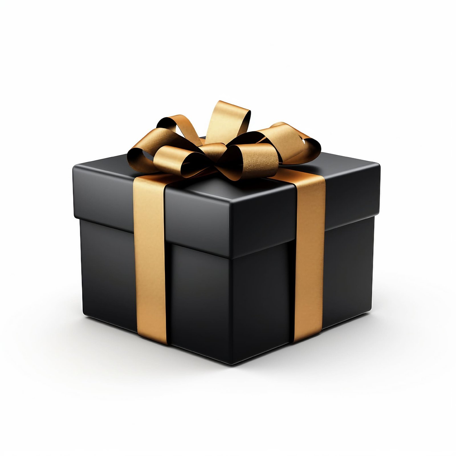 In this photo, a decorative black gift box with a black bow, specifically designed for Black Friday sale, stands alone against a white backdrop