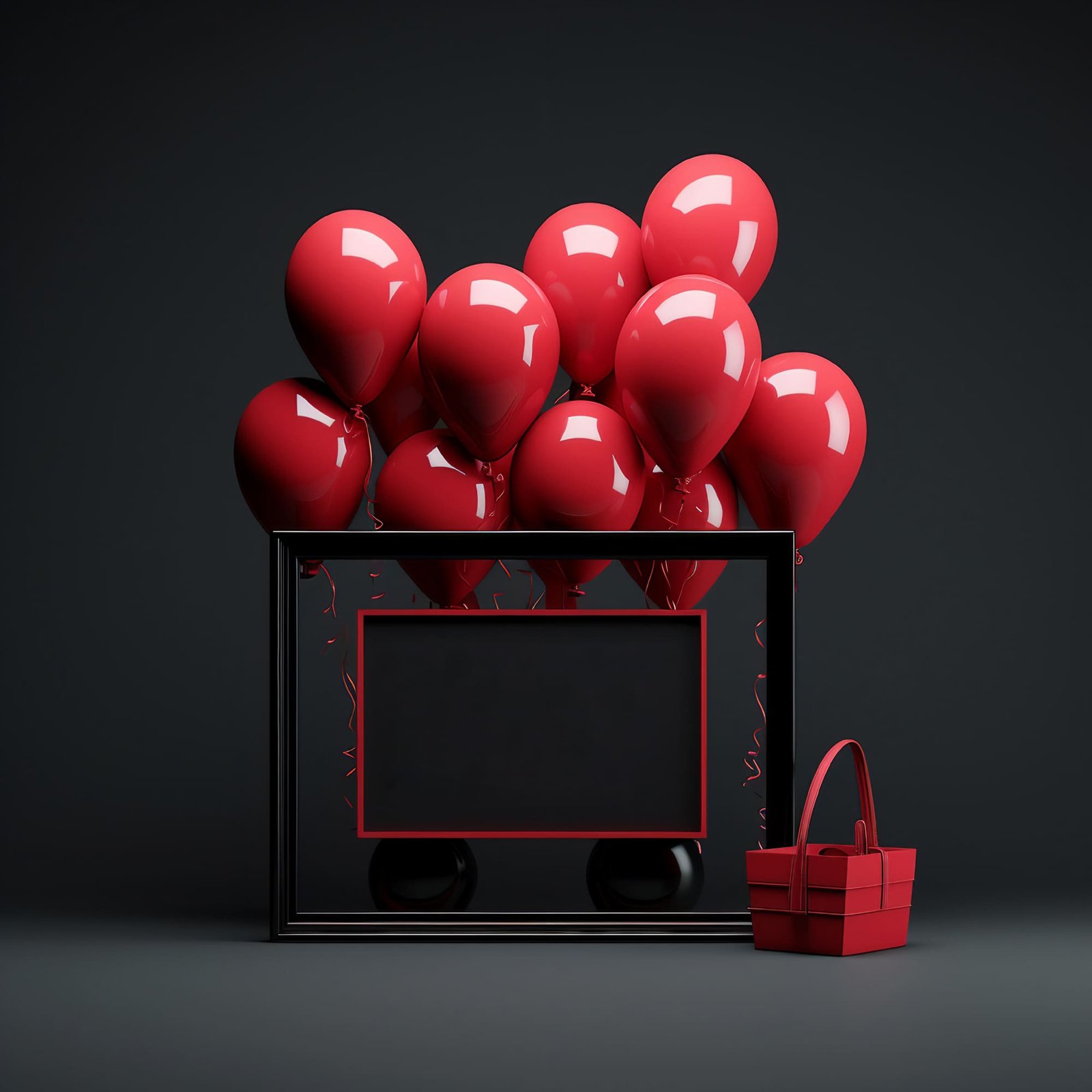 In this stock photo, a black background serves as the canvas for a 3D render where the words ‘Black Friday’ are framed in red and accented with red balloons