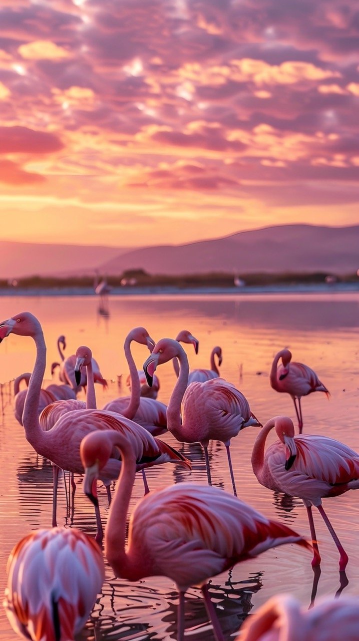 Izmir, Turkey Wetland Flamingos – Sunset Stock Photo