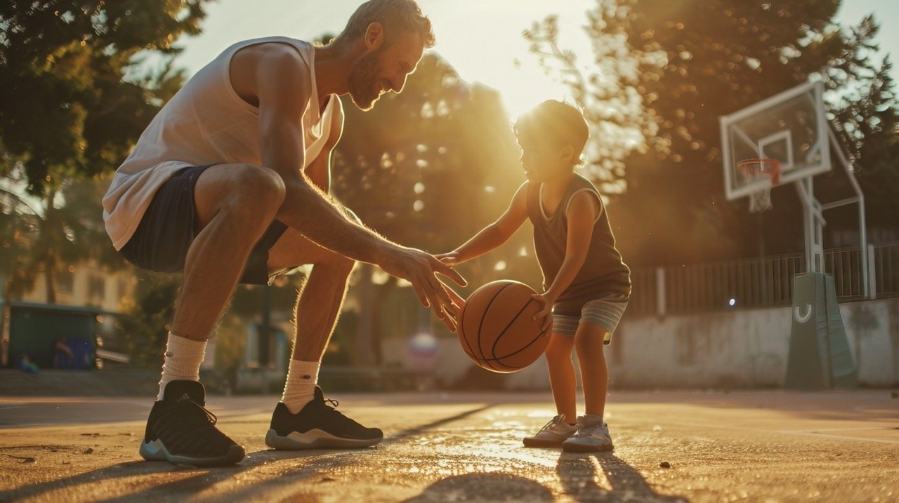 Joyful Father and Son Playing Basketball – Premium Stock Photo for Family Activities