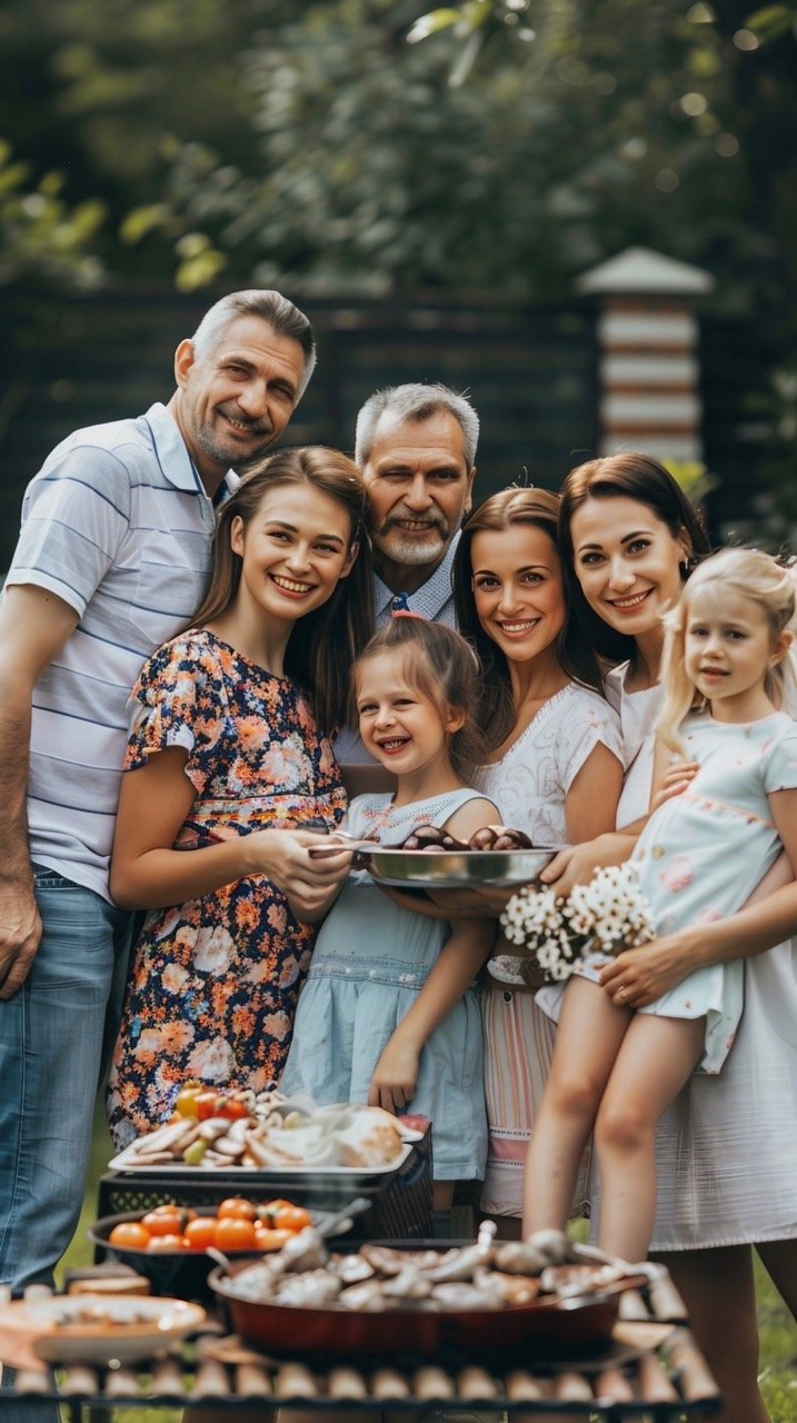 Outdoor Family Barbecue in Garden – Multigenerational Stock Photo